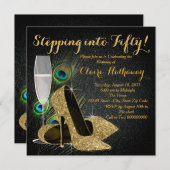 女性金ゴールドピーコックバースデーパーティー 招待状 (正面/裏面)