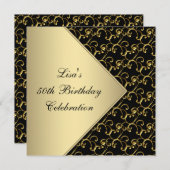 女性金ゴールドブラッククラシー50th誕生日パーティー 招待状 (正面/裏面)