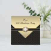 女性金ゴールドブラック50th誕生日パーティー 招待状 (スタンド正面)