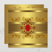 女性金ゴールド50th誕生日パーティー 招待状 (正面/裏面)