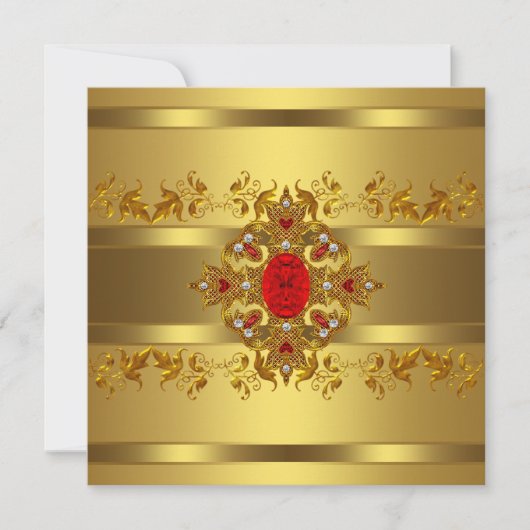 女性金ゴールド50th誕生日パーティー 招待状 (正面)