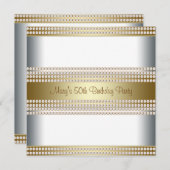 女性金ゴールド50th誕生日パーティー 招待状 (正面/裏面)