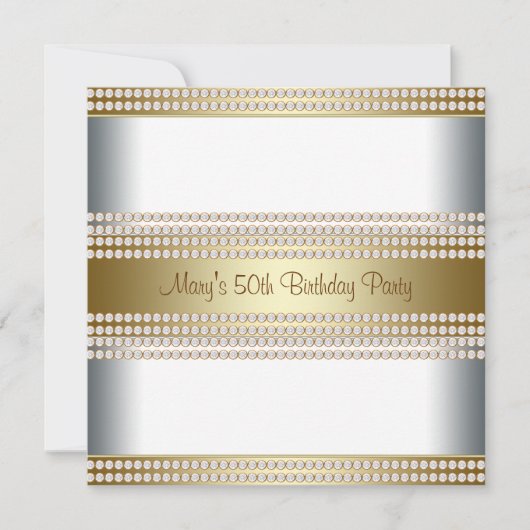 女性金ゴールド50th誕生日パーティー 招待状 (正面)