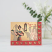 女性鏡キャンドルクロック幽霊ハロウィーンのカボチャのちょうちん ポストカード (スタンド正面)