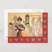 女性鏡キャンドルクロック幽霊ハロウィーンのカボチャのちょうちん ポストカード (正面/裏面)