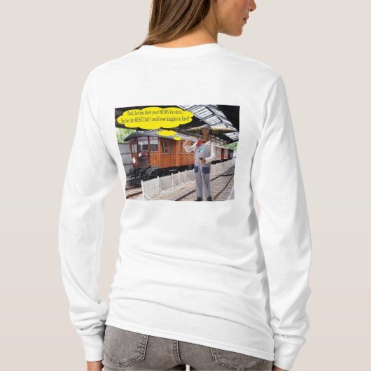 女性長袖ティー。お父様の日おめでとう。牛/ Tシャツ (裏面)