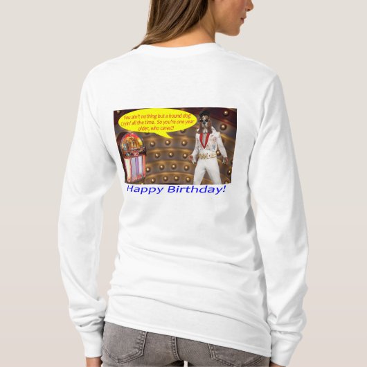 女性長袖ティー。ハッピーバースデーエルビス/h tシャツ (裏面)