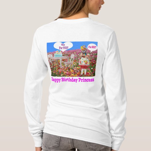 女性長袖ティー。ハッピーバースデープリンセス。 Tシャツ (裏面)