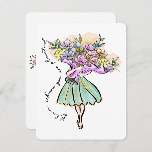 女性開花が植えられている場所やる気を起こさせる シーズンカード (正面/裏面)