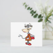 女性間抜け牛ショッピング買い物客の漫画キャラクター ポストカード (スタンド正面)