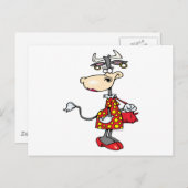 女性間抜け牛ショッピング買い物客の漫画キャラクター ポストカード (正面/裏面)