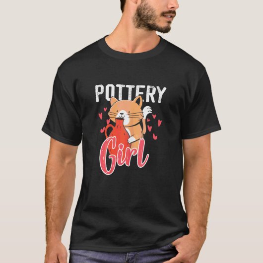 女性陶芸少女猫セラミック粘土陶芸 Tシャツ (正面)