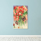 女性頭花ハッピーイースター キャンバスプリント (インサイチュ (ウッドフロア))