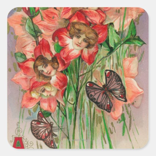 女性頭花ハッピーイースター スクエアシール (正面)