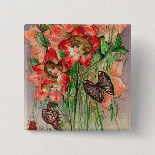 女性頭花ハッピーイースター 缶バッジ (正面)