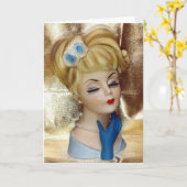 女性頭花瓶ヘアフラワーブルー手袋ファンシー カード (黄色い花)