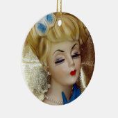 女性頭花瓶ヘアフラワーブルー手袋ファンシー セラミックオーナメント (右)