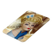 女性頭花瓶ヘアフラワーブルー手袋ファンシー マグネット (左側)