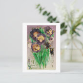 女性頭部のシーンを持つ喜ばしい復活祭のバイオリン シーズンポストカード (スタンド正面)