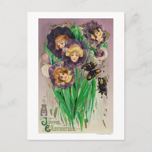 女性頭部のシーンを持つ喜ばしい復活祭のバイオリン シーズンポストカード (正面)