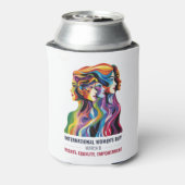 女性顔アート | 女国際的の日 | IWD 缶クーラー (缶裏面)