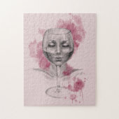 女性顔インワイングラス超現実的スケッチアート ジグソーパズル (縦)