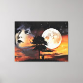 女性顔ムーンツリーシルエット抽象芸術アート キャンバスプリント (正面)