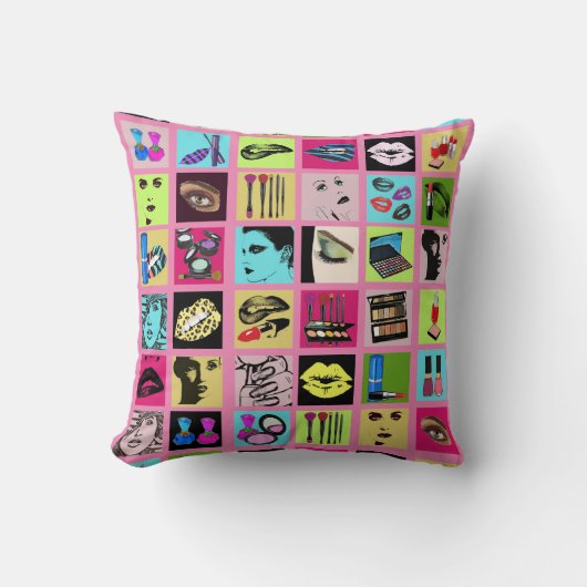 女性顔メイクアップ美しい化粧品コラージュアート クッション (正面)