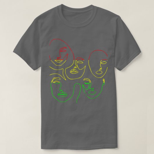 女性顔ラインアートジュネグカッコいい抽象芸術ブラック Tシャツ (デザイン正面)