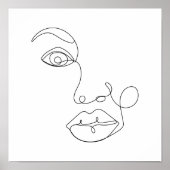 女性顔ラインアートブラック&ホワイト ポスター (正面)