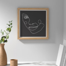 女性顔ラインアートブラック&ホワイト