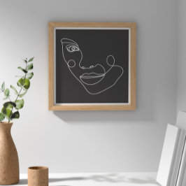 女性顔ラインアートブラック&ホワイト ポスター