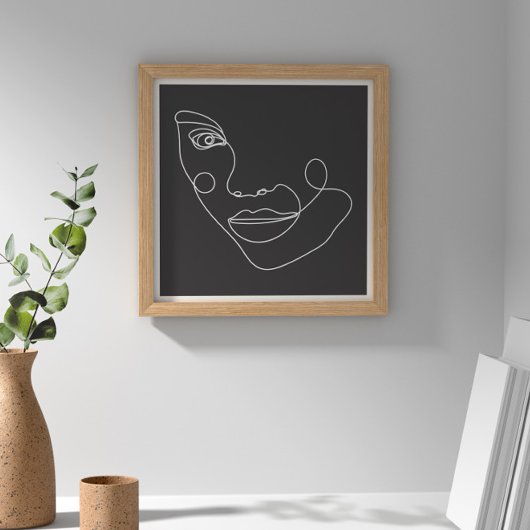 女性顔ラインアートブラック&ホワイト ポスター