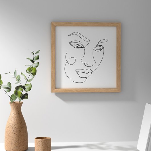 女性顔ラインアートブラック&ホワイト ポスター