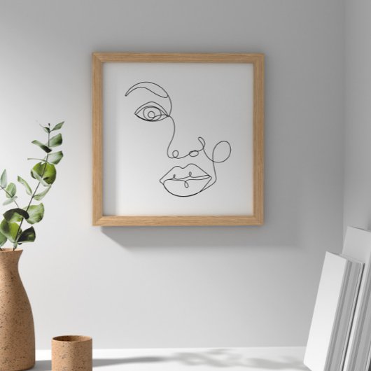 女性顔ラインアートブラック&ホワイト ポスター