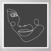 女性顔ラインアートブラック&ホワイト ポスター (正面)