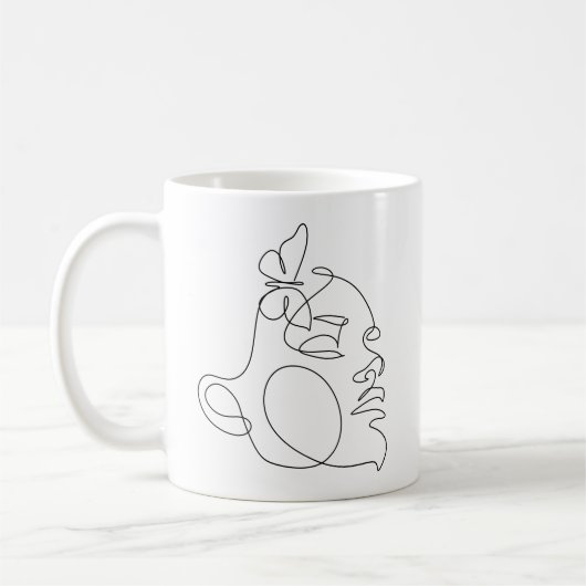 女性顔ラインアート コーヒーマグカップ (左)