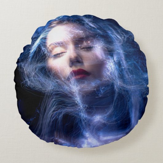 女性顔ラ絵画イト ラウンドクッション (正面)
