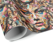 女性顔抽象芸術コラージュポップ・アートのアート ラッピングペーパー (ロールコーナー)