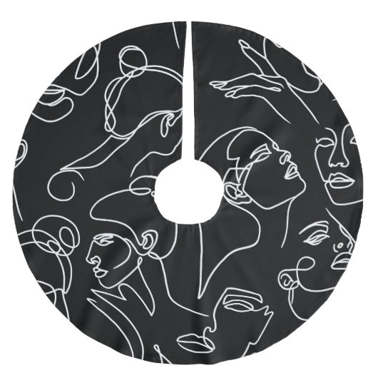 女性顔抽象芸術スケッチパターン ブラッシュドポリエステルツリースカート (正面)