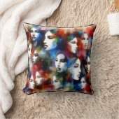 女性顔抽象芸術水彩画ポップ・アートの術 クッション (ブランケット)