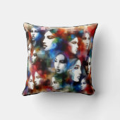 女性顔抽象芸術水彩画ポップ・アートの術 クッション (裏面)