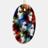 女性顔抽象芸術水彩画ポップ・アートの術 セラミックオーナメント (右)