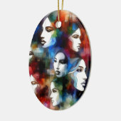 女性顔抽象芸術水彩画ポップ・アートの術 セラミックオーナメント (左)