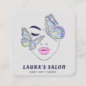 女性顔蝶美しいサロンパステルブルー スクエア名刺 (正面)