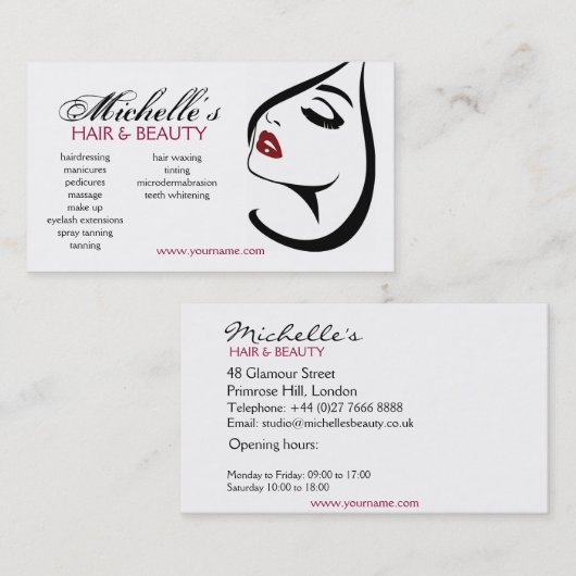 女性顔赤い唇の長い睫毛メイクアップアイコン 名刺 (正面/裏面)