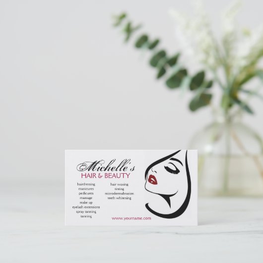 女性顔赤い唇の長い睫毛メイクアップアイコン 名刺 (スタンド正面)