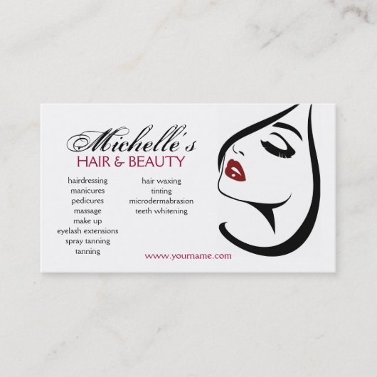 女性顔赤い唇の長い睫毛メイクアップアイコン 名刺 (正面)