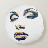 女性顔金ゴールドメイクアップ美しい抽象芸術ポップ・アートのアート ラウンドクッション (裏面)