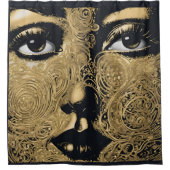 女性顔金ゴールドモダンシャワーカーテン シャワーカーテン (正面)